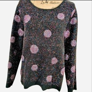 Apt. 9 Metallic Polka Dot Sweater Extra Large XL Black  Pink Sparkle Party